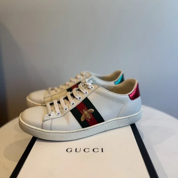 Women's Gucci Ace Embroidered White Leather Sneakers - Picture 1 of 8